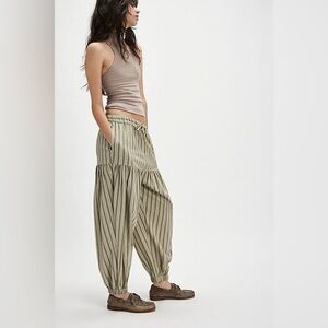 Free People Striped Wide Leg Pants in Green and Tan Size S